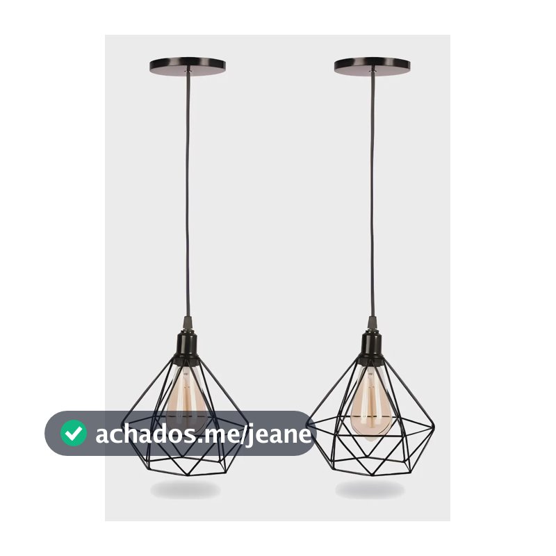 Kit 2 Pendentes Luminaria Diamante Aramado Cabo Regulavél 127/220v Preto