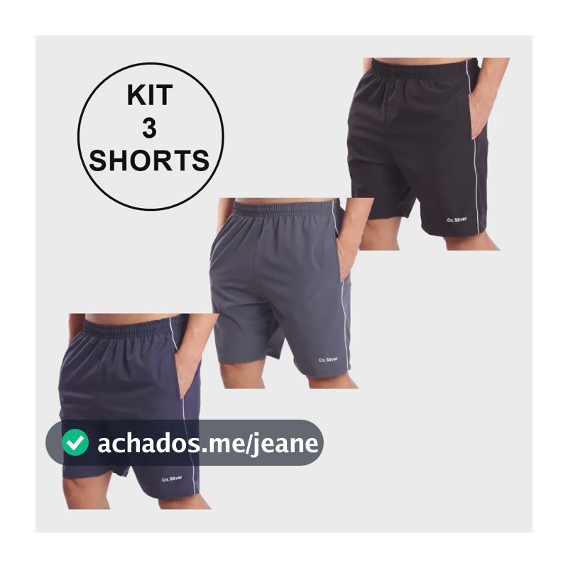Kit 3 Bermudas Dry Fit Tactel Com Elastano Multicolorido Lisa M
