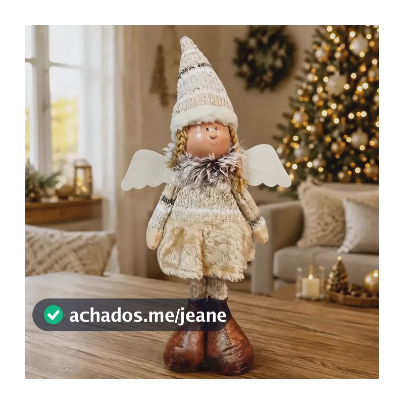 Boneco Anjo Natalino Tecido Decoração Enfeite De Natal 45cm Bege