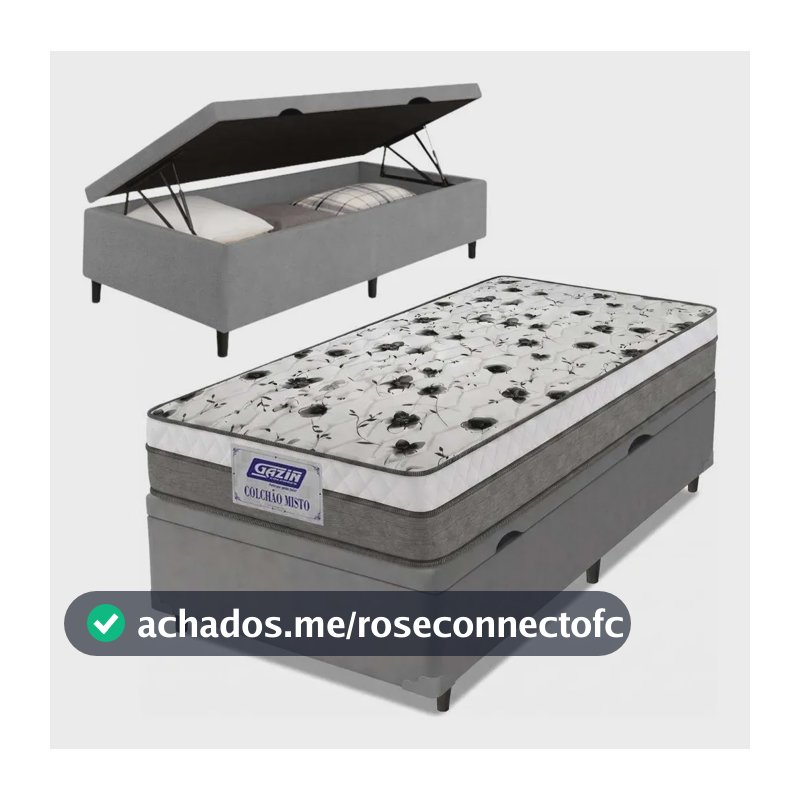 Cama Box Baú Solteiro Colchão Espuma D33 Fort 88x188x62cm Cinza e Branco Gazin