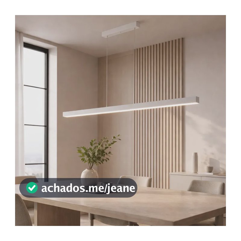Luminária Pendente LED Linear Branco Quente 50W 115cm 3000K Luztudo Bivolt