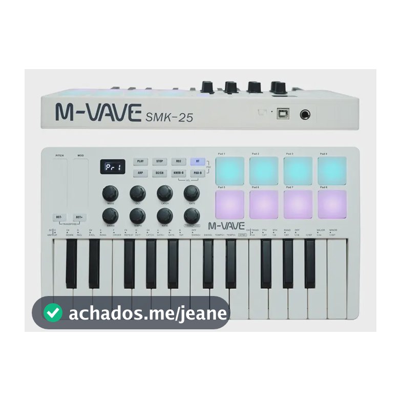 Teclado MIDI USB M-Vave SMK-25 25 Teclas Brancas Sem Fio Bluetooth