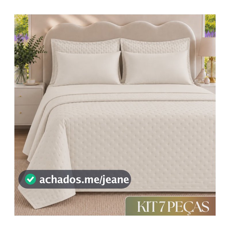 Kit Colcha Cobre Leito 7 Peças 400 Fios Enxoval Completo Off White