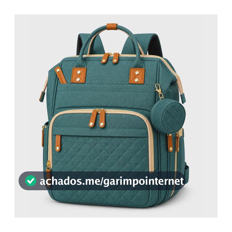 Mochila Maternidade BAGEAR Verde Com Porta Mamadeira Térmica e Alça para Carrinho