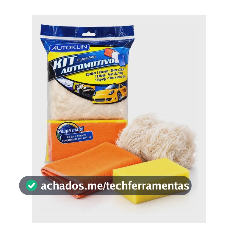 Kit Limpeza Automotiva Autoklin Flanela Espuma Algodão Branco, Amarelo e Laranja