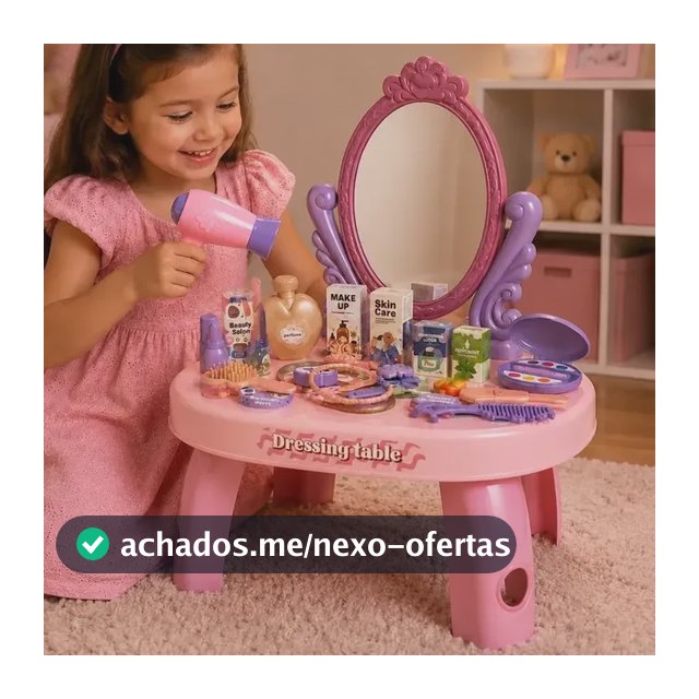 Penteadeira Com Espelho Infantil 30 Peças - Rosa Rosa