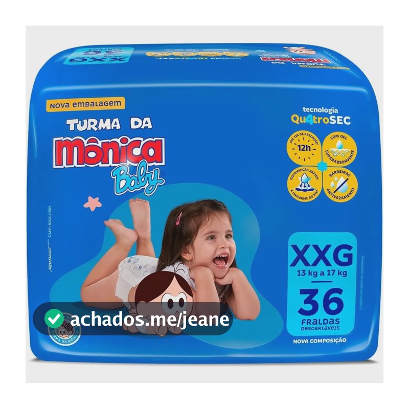 Fralda Descartável Turma Da Monica Mega Xxg Com 36 Tiras Extra Extra Grande (xxg) Sem Gênero
