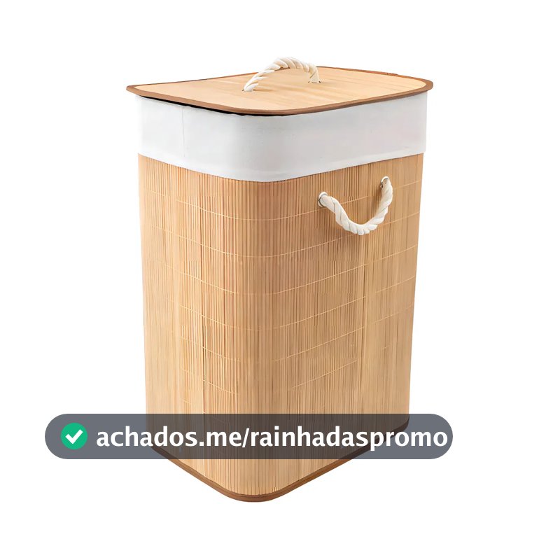Cesto para Roupas Bambu Dobrável com Tampa Bege 60L Texfine