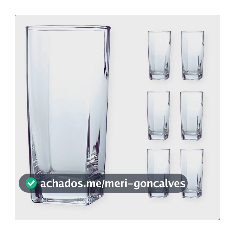 Jogo De 6 Copos De Vidro Alto 300ml Quadrado Suco Agua Ms Variedades