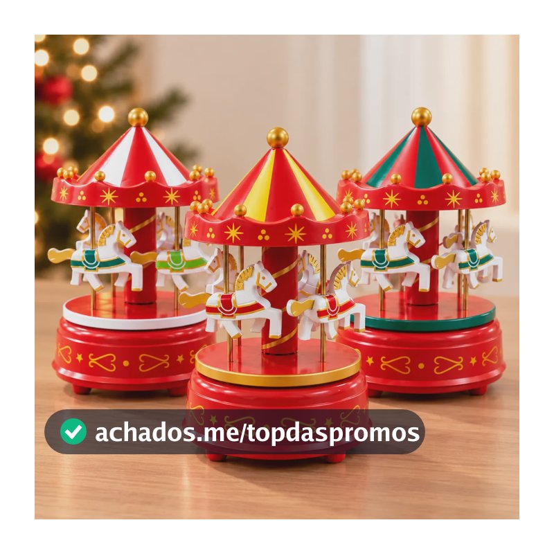 Caixinha Carrossel Natalino Musical A Corda Com Cavalinhos Vermelho