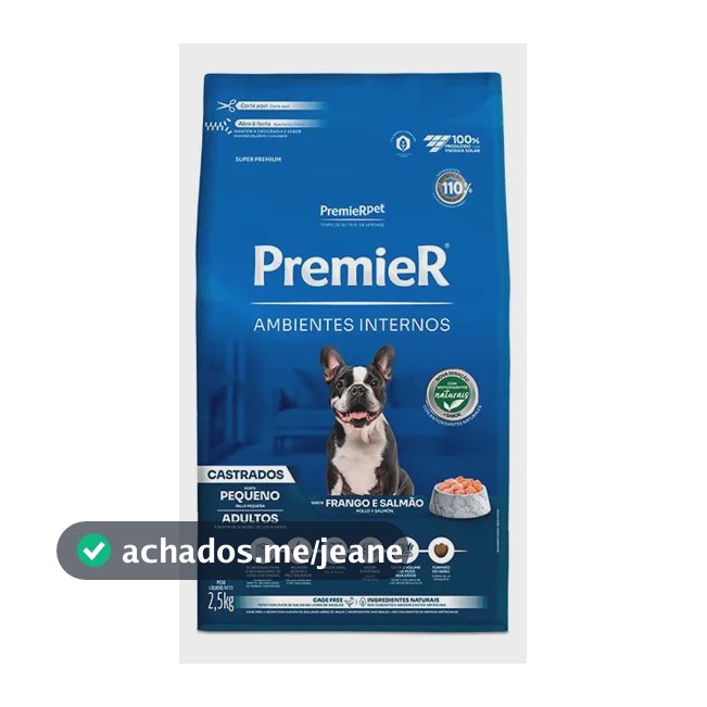 Premier Ambientes Internos Cães Adultos Porte Pequeno Castrados 2,5kg