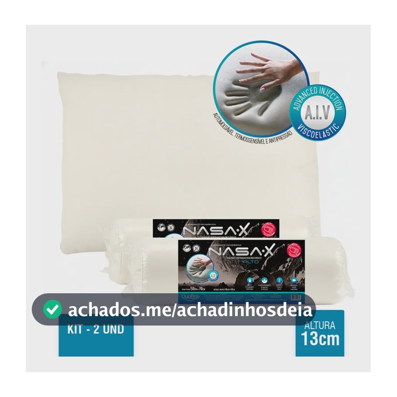 Kit 2 travesseiros nasa x 13 cm de altura viscoelástico Duoflex capa cor bege