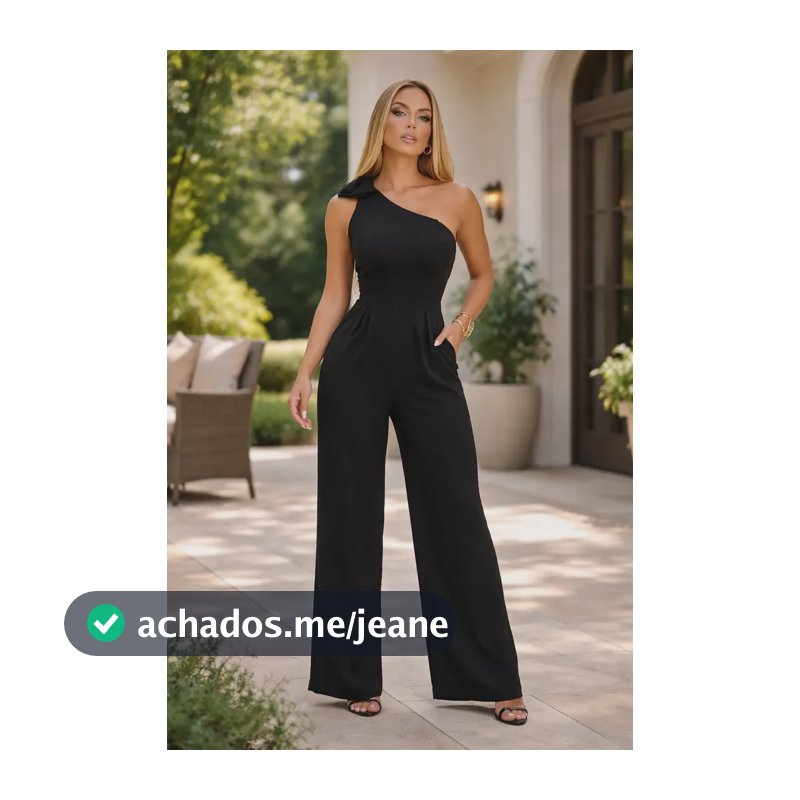 Macacão Longo Feminino Laço Bojo Lastex Luxo Social Ombro Só Preto Gg-44