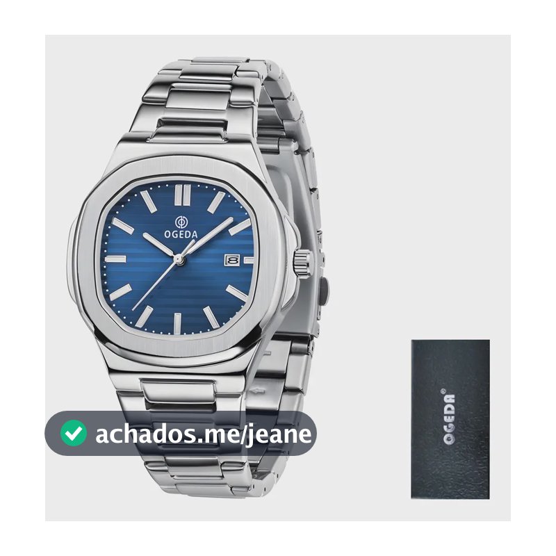 Relógio Ogeda para homens, Relógios elegantes para homens, pulseira prateada, moldura prateada, fundo azul