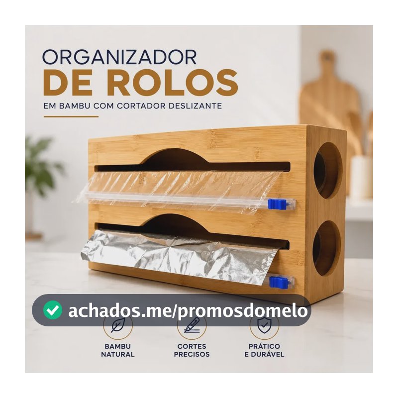 Organizador Porta Rolo Bambu Alumínio Filme Madeira Cozinha Bambu
