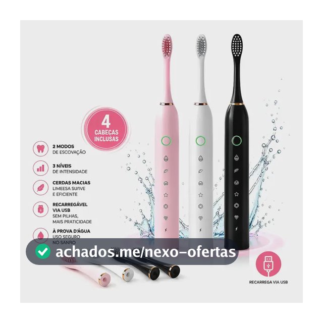 Escova Dental Elétrica X3 Recarregável Usb Kit 4 Refis Extra