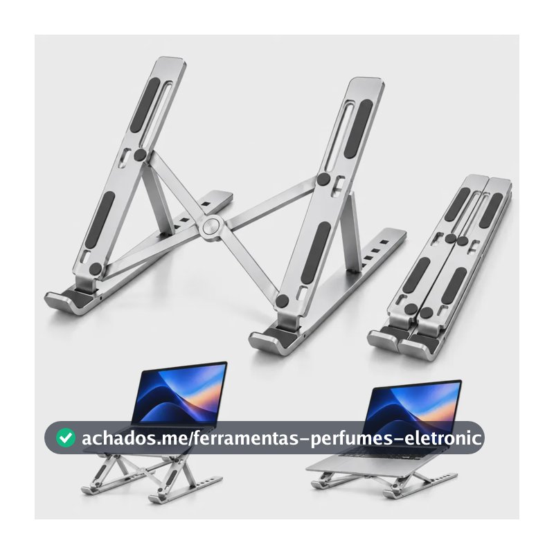 Suporte Para Notebook e Macbook Dobrável Ajustavel Antiderrapante Resistente Prateado 6 Posiçoes Woosh