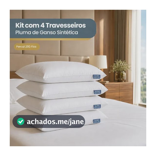 Kit 4 Travesseiro De Pluma De Ganso Sintética Super Macio Premium Antialérgico Conforto Extra Hotel Luxo - Cor Branco
