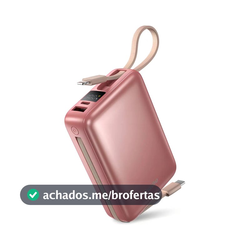 Carregador Portátil Power Bank Basike 20000mAh 22.5W Rápido Cabos Embutidos Tipo C iPhone Samsung