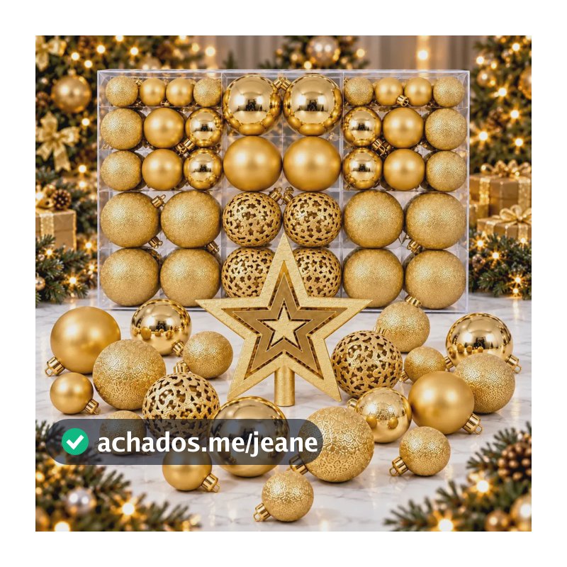 Kit 100 Bolas Estrela Decoração Enfeite Árvore De Natal Pendente Brinde Ponteira Bolinhas Dourada Gold Enfance Natalina