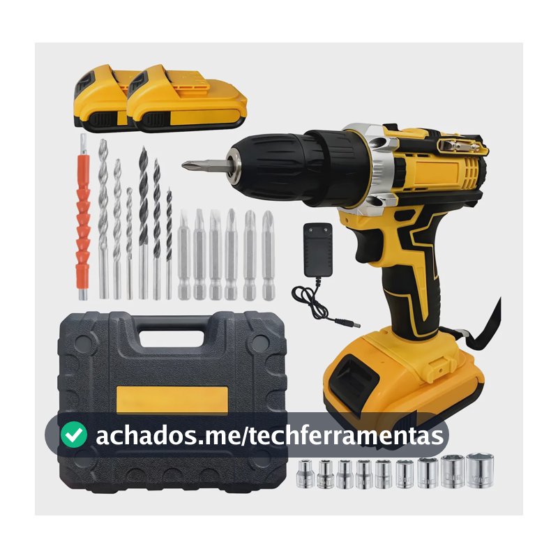 Parafusadeira Furadeira 2 Recarregáveis Baterias 48v Maleta Amarelo 48v