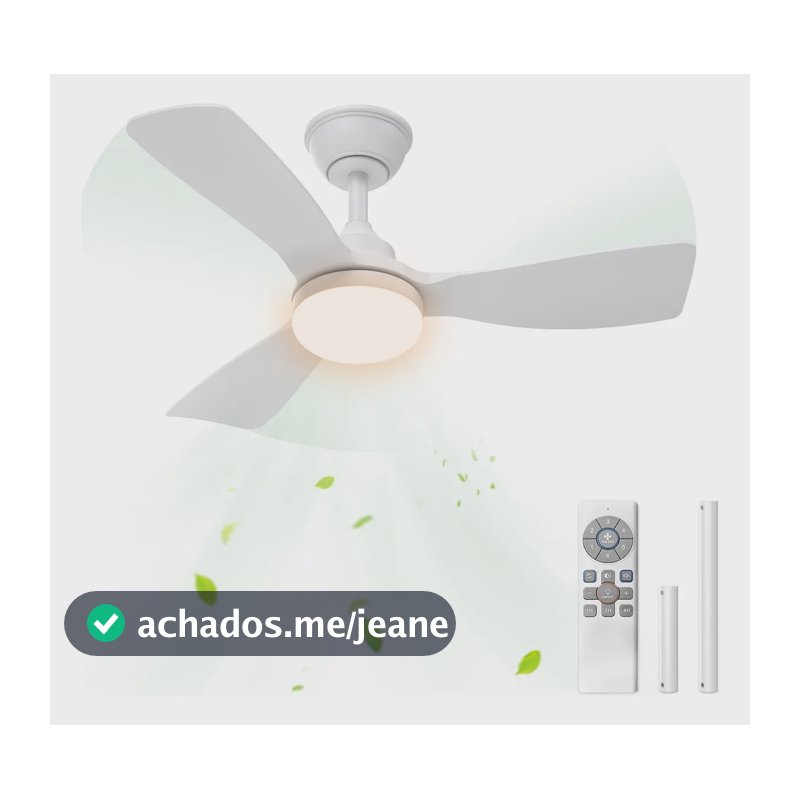 Ventilador de Teto 36" com Luz LED e Controle Remoto, Motor DC Silencioso para Quarto
