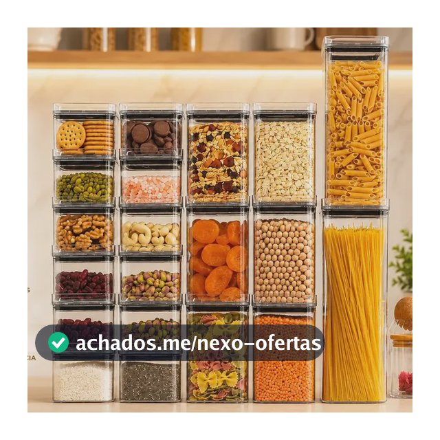 Kit 20 Potes Porta Mantimento Herméticos 2,3litros 1,1litro 500ml Acrílico Empilhável Transparência Cristal Livre de BPA