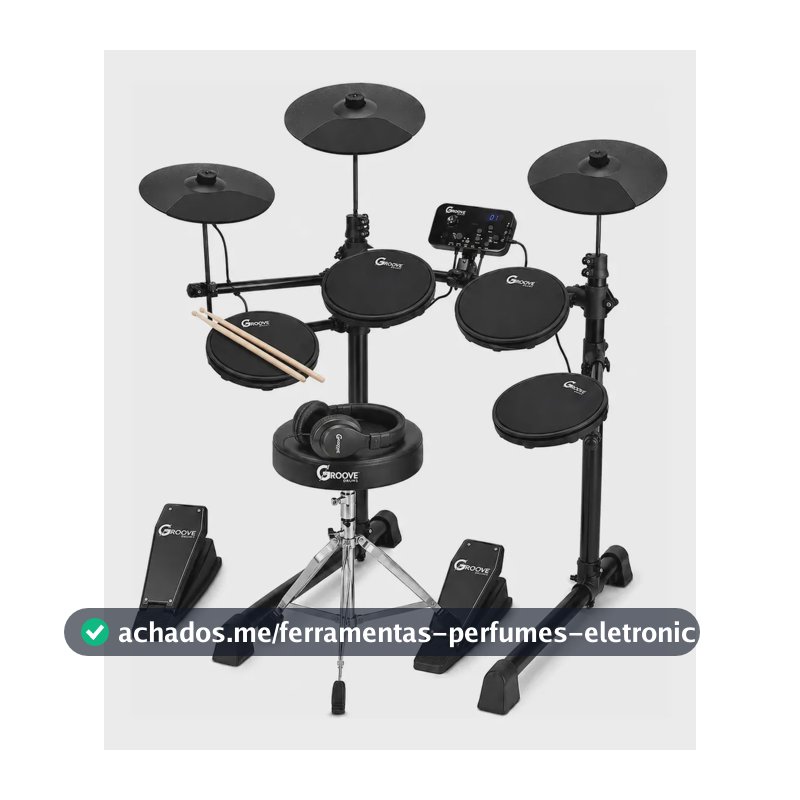 Bateria Eletrônica Completa Groove Drums Edg100 Midi Usb 7 Peças 4 Pads 3 Pratos Profissional E Banco E Fone De Ouvido Cor Preto