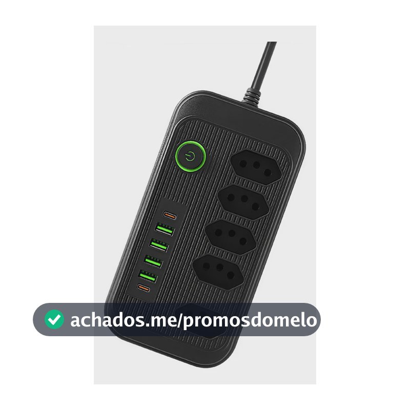 Extensão 5 Tomadas E  1 Pd 4 Usb Led Bivolt Power 127v/220v Preto 127/220v
