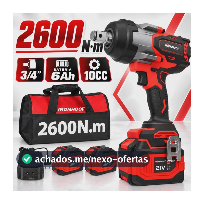 2600nm Chave Impacto Bateria Profissional Parafusadeira Brushless 3/4 2 Baterias
