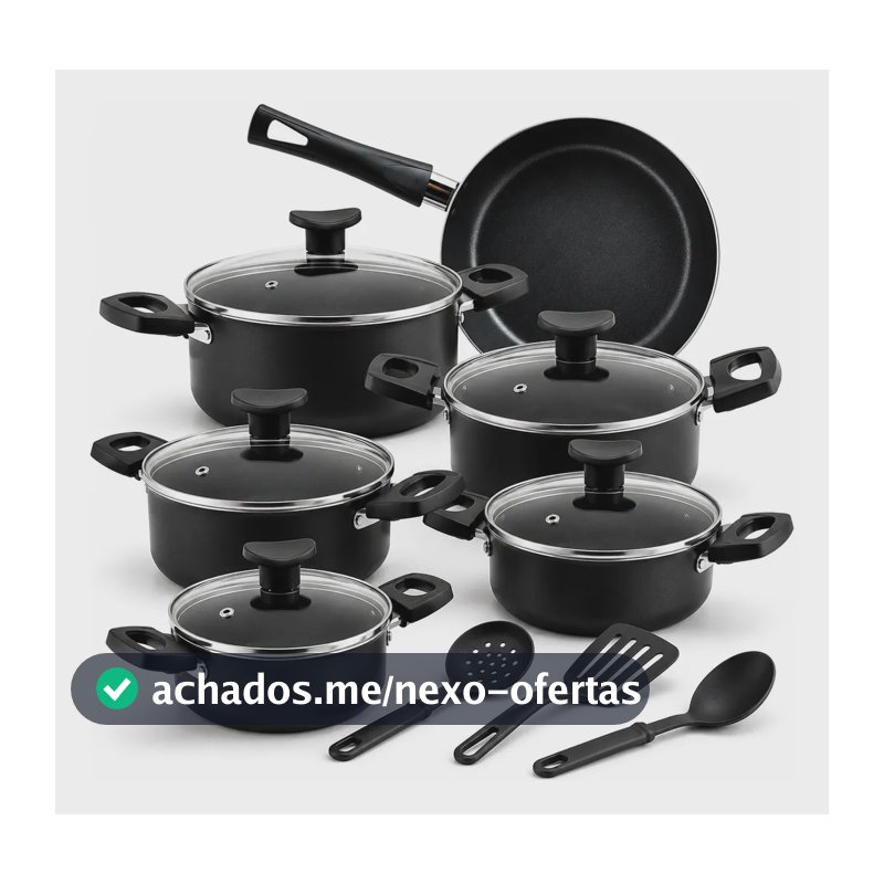 Jogo De Caçarolas 5 Peças  Frigideira 20 Com Tampa De Vidro Preto