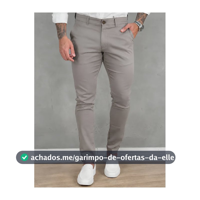 Calça Masculina Sarja Premium Social Esport Fino Bolso Lycra Cinza Liso 38