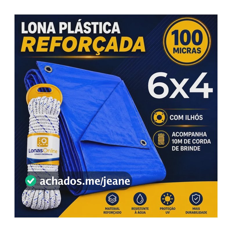 Lona Plástica Azul 6x4 Com Corda Impermeável Reforçada