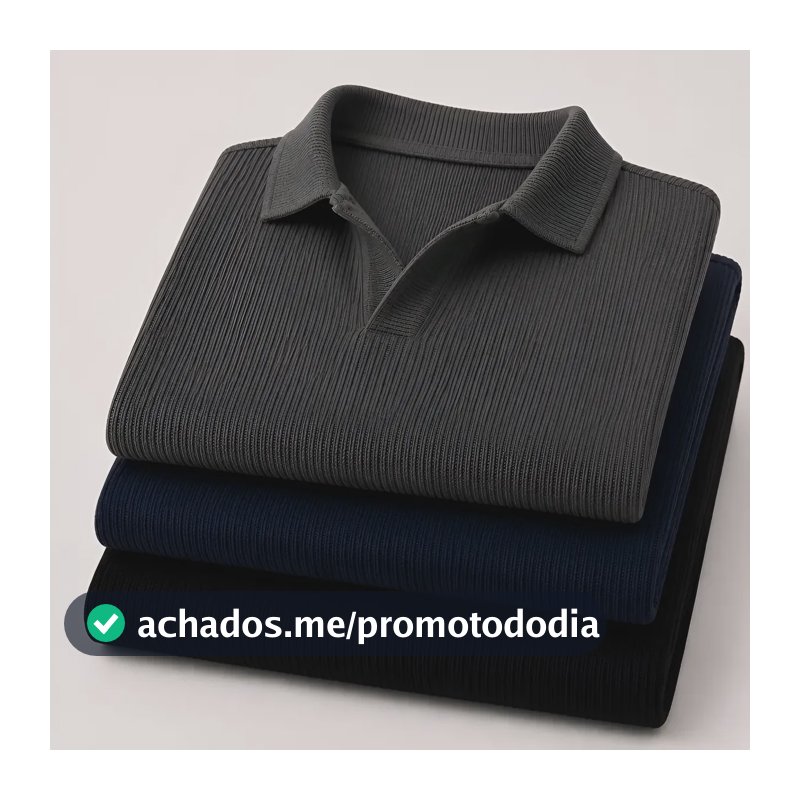 Kit Camisa Polo Masculina Canelada Gola Italiana Sem Botao Chumbo / Azul / Preto M