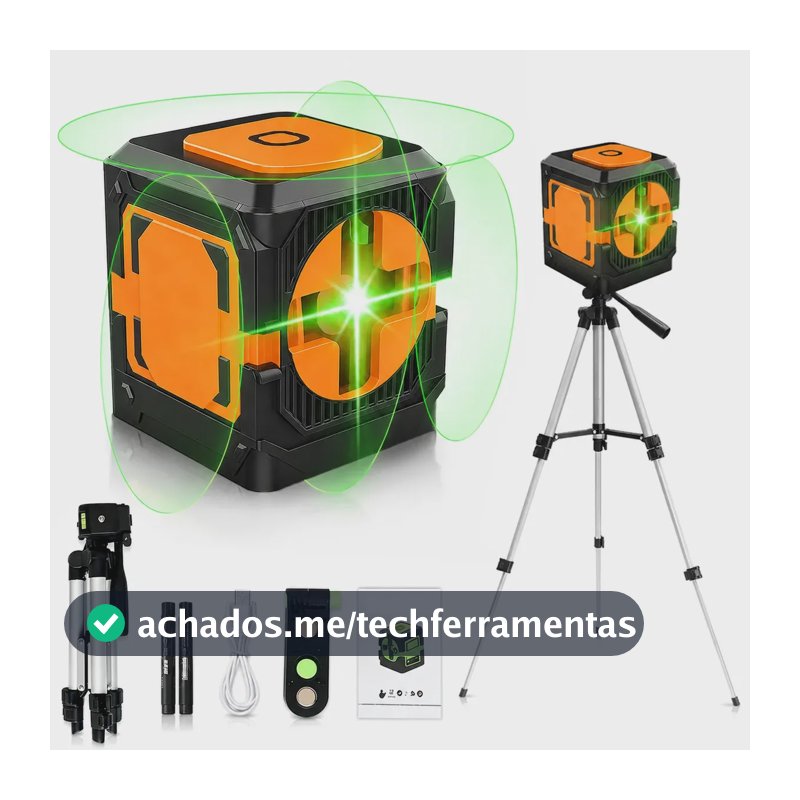 Nível Laser Verde Autonivelante Ouro Shop com Tripé e Suporte Magnético para Obras