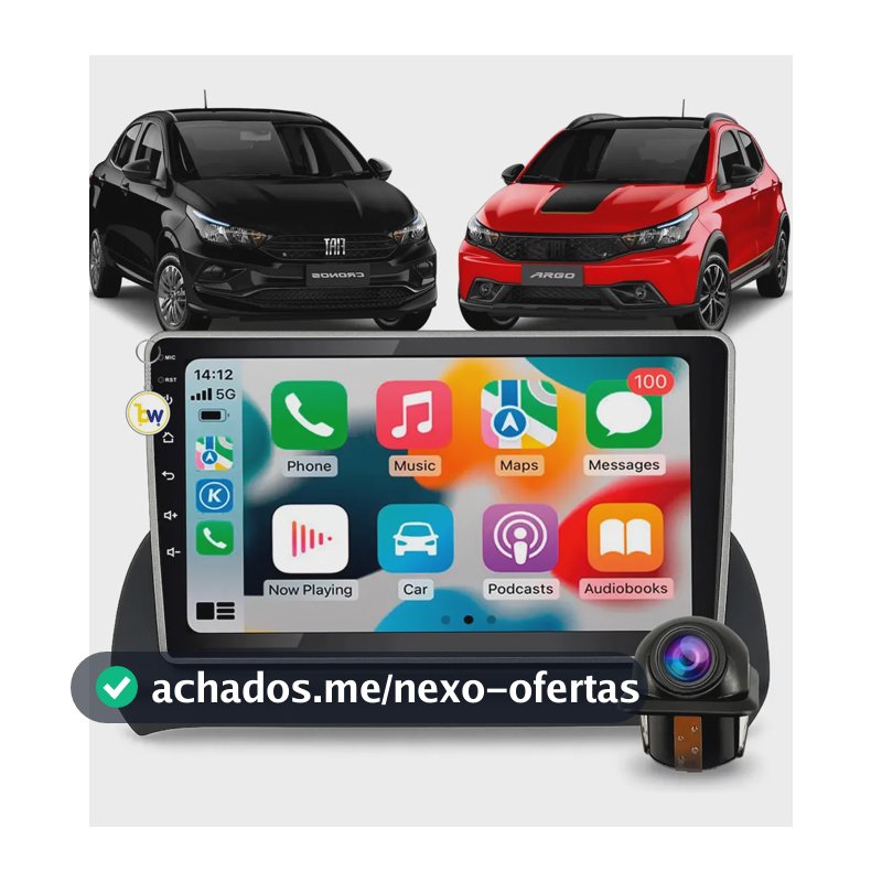 Kit Multimídia Carplay 9 Pol Fiat Argo Cronos 2018 A 2025