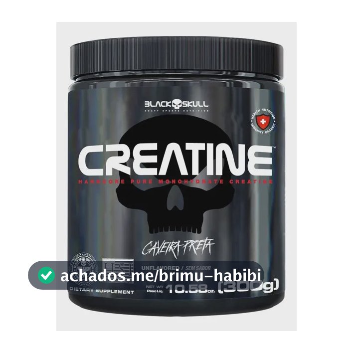 Creatina monohidratada pura Black Skull Pura 300g - 100% Monoidratada em pó Sem sabor x 300g