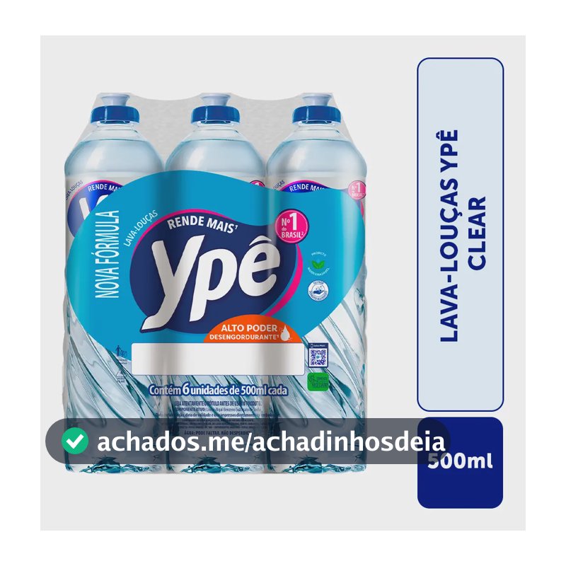 Detergente Ypê Clear 500ml Kit 6un