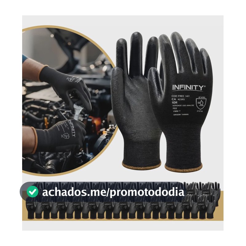 12 Prs Luva Pu Tatil Black Multiuso Mecanico Serviços Gerais G-9