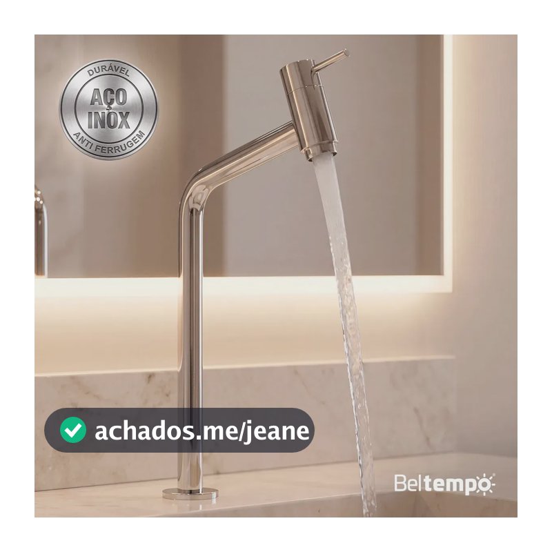 Torneira Banheiro Lavabo Bica Alta Bancada Inox Cromada Link 45° Beltempo