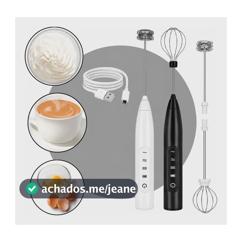 Mini Mixer Misturador Batedor Elétrico Bebidas Ovos Portátil Preto/branco