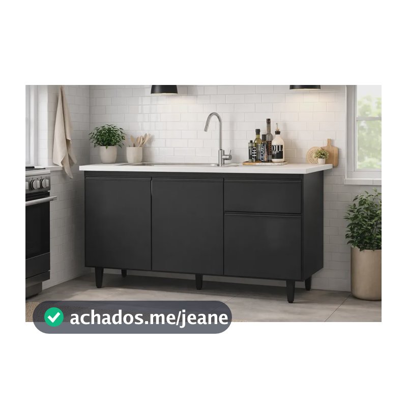 Armário Balcão Para Pia Cozinha - Cor Preto