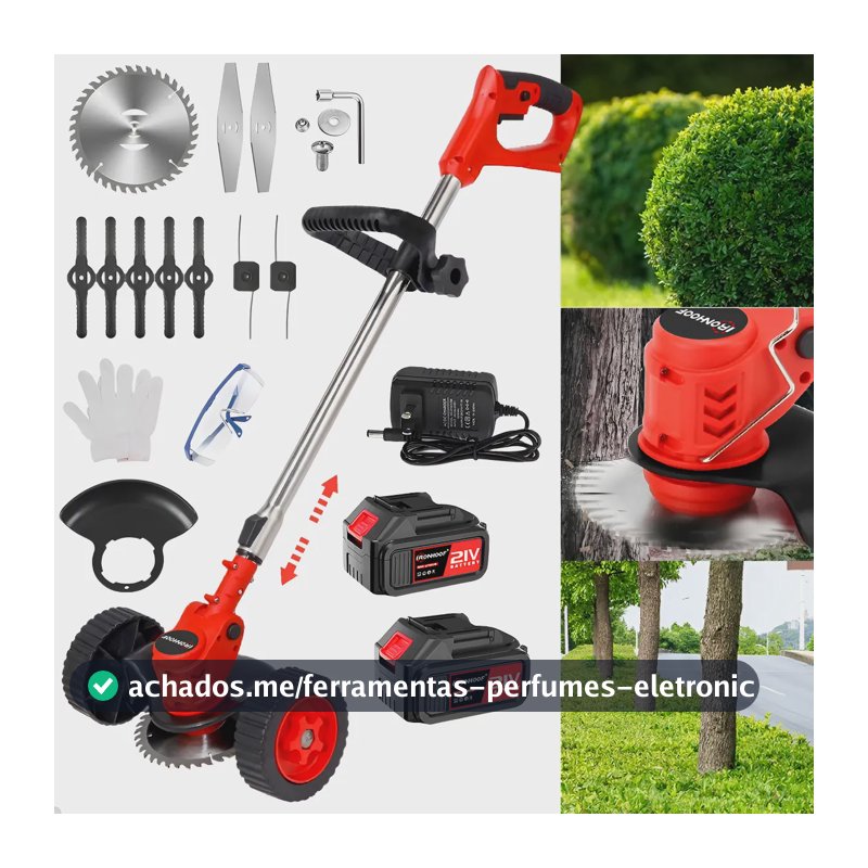 Roçadeira Cortador De Grama Eletrico 2 Baterias Com Road 110/127/220v Vermelho
