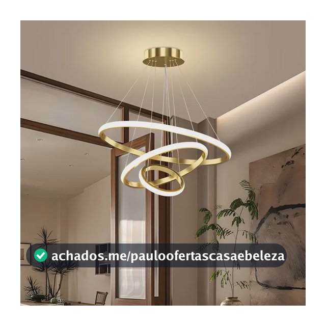 Lustre Led Sala Moderno 60w, 3 Arcos Pendente Luminária Teto 127/220v Dourado