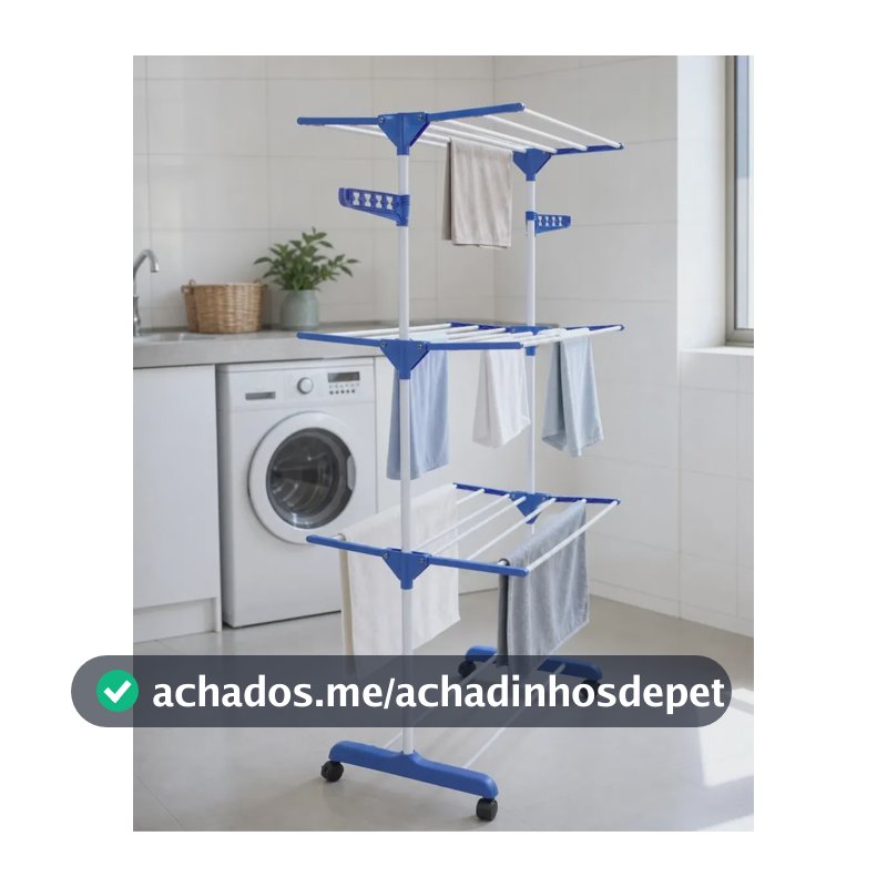 Varal De Chão Vertical Grande De Roupas 3 Andares Dobrável Chalesco Branco