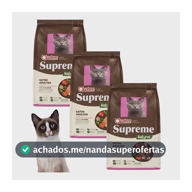 Kit Com 3 Ração Quatree Supreme Gatos Adulto Salmão 1 Kg