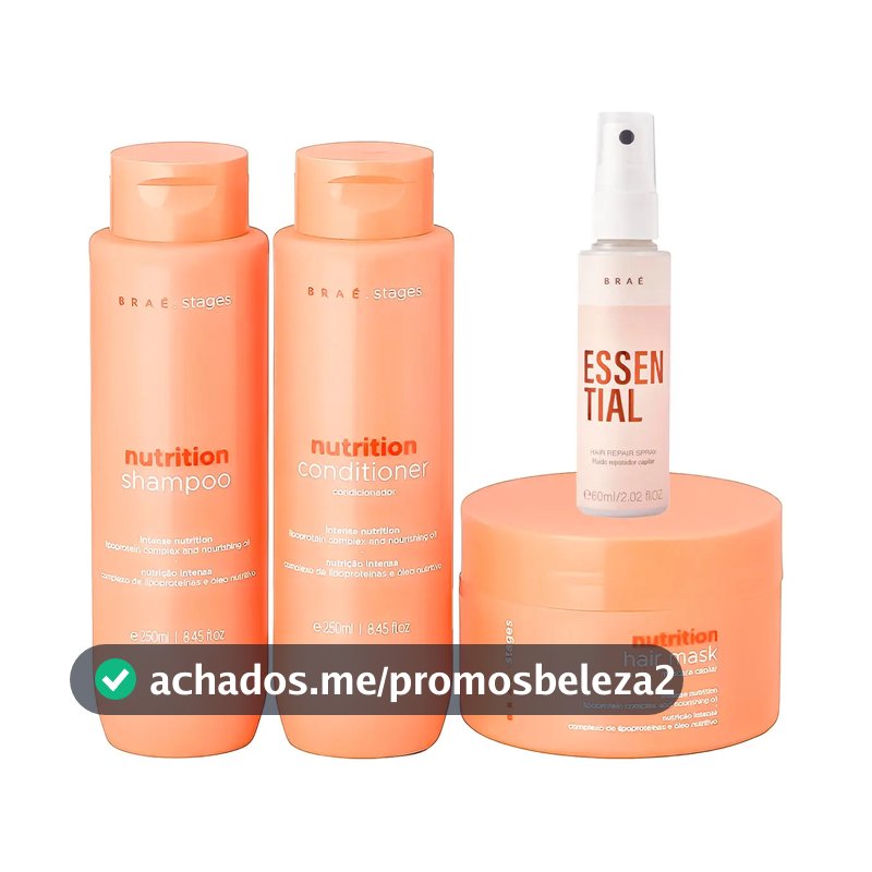 Kit Braé Stages Nutrition Shampoo,cond,másc + Essential 60ml