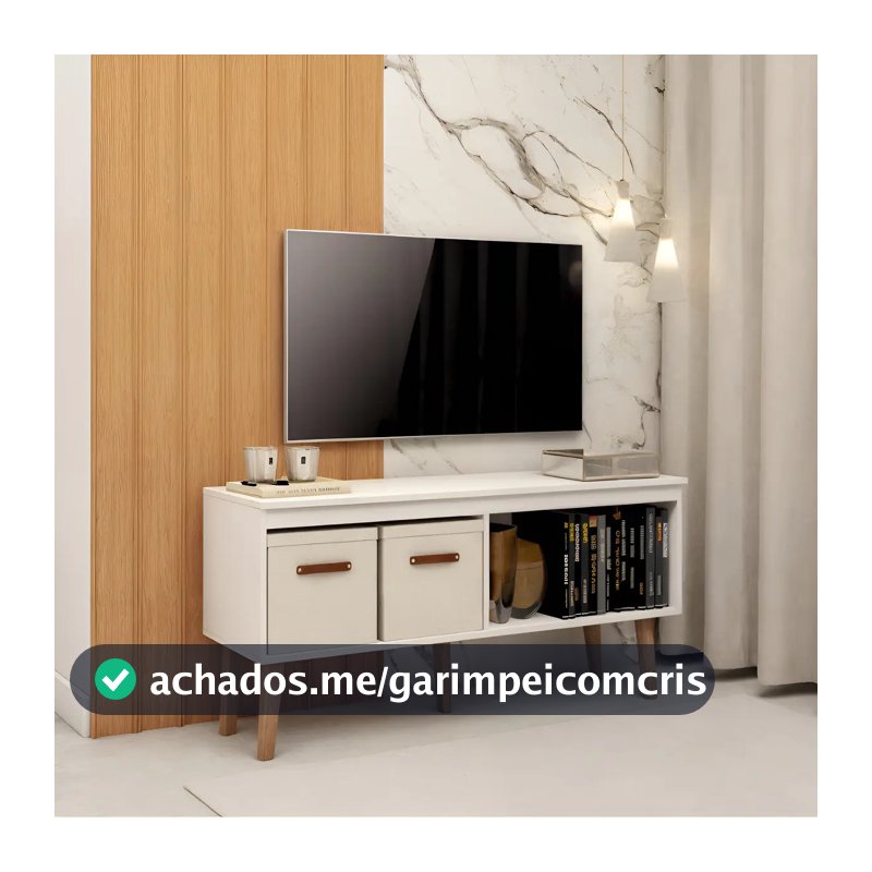 Rack Branco Com Pes Em Madeira Para Sala De Tv 55 Polegadas Branco