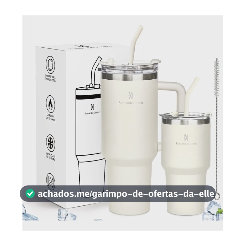 Kit Copo Térmica Inox 1200ml & 600ml Com Tampa E Canudo Branco Cor Pura