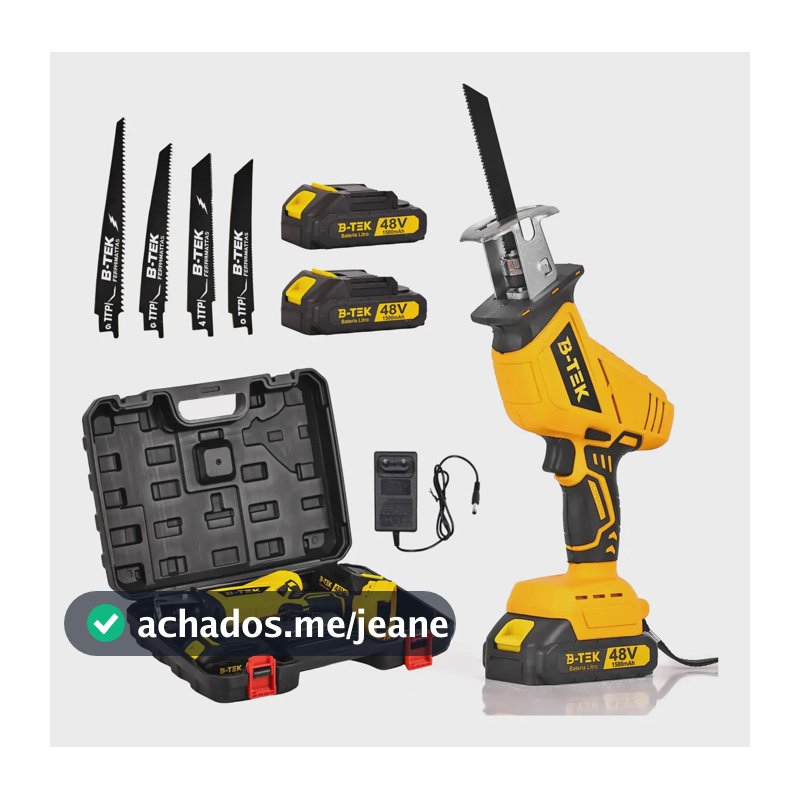 Serra Sabre Elétrica Cortar Carne Osso Açougue Açougueiro 48v 1500w B-Tek DZ-39 Abrir Boi Portátil 2 Baterias Bivolt 110/220v Serra Para Cortar Osso Frigorífico Profissional Maleta Kit